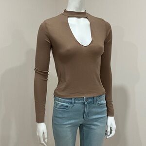 Zara Trafaluc Ribbed Brown Top